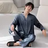 Pijama masculino, nova coleção outono/inverno 2026, de manga longa, tecido de seda gelada, tamanho grande, conjunto confortável para ficar em casa, adequado para usar fora