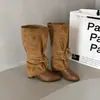 Botas Altas Retro con Cordones de Retazos para Mujer 2026 Otoño Nuevo Suela Gruesa que Aumenta la Altura Adelgazantes Estilo Madeleines Fruncidas Botas Largas