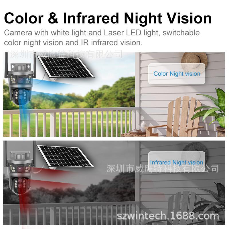 太阳能4G全景V380监控器无线手机远程室外双镜头枪球联动双