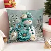 Fronha Azul com Atmosfera de Feriado Europeu e Americano com Desenhos de Papai Noel, Boneco de Neve e Renas, Direto da Fábrica de Origem