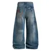 Jeans Curvos Lavados Estilo Vintage Oversize, Pantalones de Papá para Hombre Moda Callejera Americana Retro, Pantalones Largos Versátiles de Pierna Ancha Japoneses