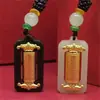 Pingente Tubo da Fortuna Cem Bênçãos com Jade Hetian Incrustado de Ouro e Ouro Puro para Homens e Mulheres, Pingente Estilo Casal, Presentes para Vendas de Seguros, Transmissão ao Vivo