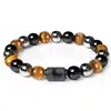 Pulseira Nova Amazon com Contas de Pedra Tripla Doze Constelações Olho de Tigre Hematita Obsidiana Pulseira Atacado Comércio Exterior