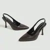 Sandálias de Salto Alto Europeias e Americanas Transfronteiriças Novo Estilo Francês Elegante Sem Costas para Mulheres Moda de Alto Padrão Casual Bico Fino Salto Agulha Sapatos Individuais