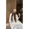 Camisa de Sol con Cuello de Collar [Método Original de Tela de Guangzhou] Encaje Blanco Francés con Lazo Top de Manga Larga de Verano