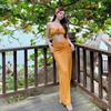 Biquíni Pure Desire Vestido Longo Amarelo Cobertura de Carne Maiô de aparência Fina Feminino Conservador Três Peças Grande Flor Maiô Hot Spring