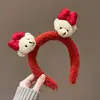 Desenho animado divertido filhote de cachorro vermelho faixa de cabelo feminino cordeiro pelúcia bonito grampo de cabelo lavar rosto pressão faixa de cabelo infantil chapéu inverno