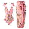 Traje de baño conservador de tres piezas europeo y americano unido que cubre el vientre para playa y aguas termales, bikini unido retro francés