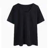 Camiseta Feminina Gola U Manga Curta Branca Ombro Direito Versátil Verão 2025 Decote Grande Caimento Solto Emagrecedor Top Interno Camiseta