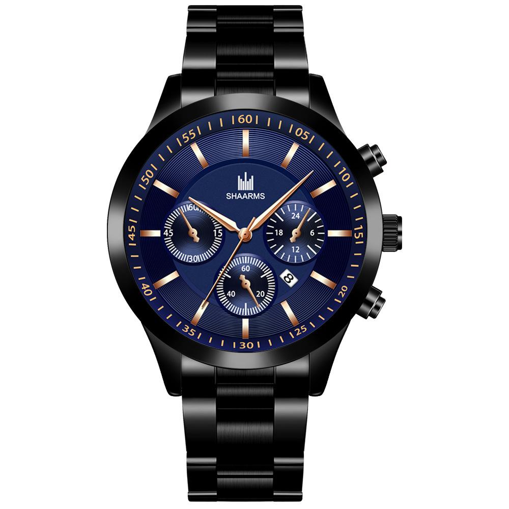 黑色钢带黑壳蓝面玫金针