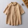 Camisa holgada de talla grande de moda para mujer, novedad de verano 2024, estilo retro artístico, de un solo pecho, de algodón y lino, de manga corta