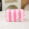 Bolsa de Cosméticos de Felpa a Rayas Fresca de Verano Bolsa de Almacenamiento Portátil con Cremallera Almacenamiento de Productos para el Cuidado de la Piel Neceser Transfronterizo