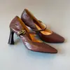 Zapatos de Tacón Alto de Cuero Genuino Estilo Francés para Mujer, Zapatos Mary Jane Negros Minimalistas Retro con una Sola Correa, Adecuados para Combinar con Faldas, Zapatos de Tacón Grueso