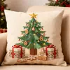 Funda de Almohada Navideña Más Vendida Transfronteriza de Amazon Dibujo Animado de Papá Noel Estampado Lino Cojín Cojín Decoración Festiva