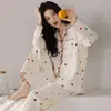 Pijama Dulce Nuevo al por Mayor para Mujer, Cárdigan de Algodón Puro, Conjunto de Manga Larga y Pantalón Largo para Primavera y Otoño, Una Pieza con Envío Directo y Envío Gratis