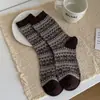 Calcetines de Otoño e Invierno de Media Pantorrilla Estilo Coreano Lazo Simple Rayas Calcetines Apilados Algodón Puro Serie Color Café Calcetines para Mujer Calcetines Sin Costuras