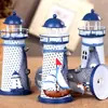 Três Tamanhos: Grande, Médio e Pequeno. Farol de Lata Oceano Cintilante, Decoração de Casa Estilo Mediterrâneo, Artesanato de Ferro da Moda