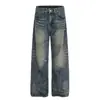 Jeans Retro Americano com Design de Bigode para Homens e Mulheres, Tendência de Calças Casuais de Cintura Alta de Perna Reta Novas para Outono e Inverno 2025