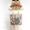 Nuevo Paño de Arena Bolsa de Flores de Seda Dorada Bolso de Hombro Bolso Tote de Gran Capacidad Bolsa de Lona Estilo Nacional Peonía Bolsa de Compras Portátil