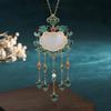 Estilo Chinês Acessórios de Ano Novo Método Antigo Banhado A Ouro Sintético Hetian Jade Paz Bloqueio Ruyi Fortune Bag Tassel Collarbone Colar Mulheres