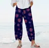 2026 Novo Modelo Temu Amazon Site Independente Transfronteiriço Estampa Digital 3D Calça Cropped Casual para Mulheres Elasticidade nas Quatro Direções Verão