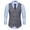 Talla europea 2024 nuevo chaleco de traje de espiga para hombre chaleco vintage de doble botonadura con bolsillo real abrigo para hombre