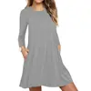 Otoño e Invierno 2020 nuevo vestido de mujer wish explosion Amazon ebay nuevo de color liso de manga larga con bolsillo