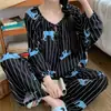 Pijama Familiar de Algodón y Seda para Mujer para Primavera, Otoño y Verano, Ropa de Casa Delgada de Manga Larga de Algodón y Seda, Conjunto de Algodón Artificial, Tallas Grandes, Diseño Lindo de Dibujos Animados