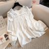 Camisa Base de Renda Manga Longa Tamanho Grande Estilo Coreano Outono Camiseta de Chiffon Estilo Ocidental Top Feminino