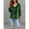 Outono 2026 Novo Moda Feminina Europeia e Americana Transfronteiriça Decote V Renda Veludo Casual Solto Manga Longa Camisa Top