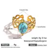 Anillo de Acero Inoxidable y Acero de Titanio con Piedra Natural de Venta Caliente Europea y Americana Malt, Anillo Abierto Geométrico Hueco Vintage, Joyería de Mano Personalizada