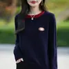Suéter redondo de punto con diseño moderno, logo personalizado, bloques de color, para mujer, otoño e invierno, ajuste holgado, estampado, bordado, chaqueta casual