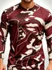Camiseta de manga larga con cuello redondo, estampado geométrico y de camuflaje, camiseta con estampado de camuflaje 3D, 100% poliéster, cuello redondo