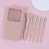 Nuevo Set Portátil de 5 Brochas de Maquillaje PP con Espejo Mini Brocha Multifuncional para Polvos Brocha para Base de Maquillaje Brocha para Sombras de Ojos Brocha para Teñir