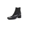 Botines Chelsea de Piel de Ternera Lavada de Alta Gama, Tacón Grueso Retro para Mujer, Botas Estrechas de Punta Cuadrada, Modelo Nuevo 2026 Botas Desnudas