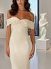 Vestido de Verano Elegante para Mujer, Estilo Europeo y Americano, Hombros Descubiertos, Escote de una Línea, Cintura Alta, Ajustado, que Resalta la Figura, Largo