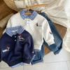 Atuendo Elegante para Bebé Niño Primavera y Otoño 2025: Moda Cuello Cuadros Manga Larga Estampado de Perros Falso Dos Piezas Ropa Infantil