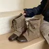 Nuevas botas de plataforma de pierna ancha con cordones estilo francés para otoño e invierno, botines de moda versátiles de suela plana para mujer