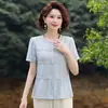 Conjunto de Verano para la Abuela con una Elegante Camisa de Cuello Alto, Top Casual Holgado para Mujeres de Mediana Edad y Mayores, Ropa de Mamá, Ropa para Señoras Mayores