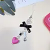 Pingente de capa de celular de laço estilo dark para menina, pingente ccd em formato de coração, porta-cartão com corrente, alça de pendurar Guban, corrente de celular versátil