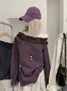 Camisa Omalai con Escote Asimétrico Hombros Descubiertos Fruncida de Manga Larga para Mujer, Nuevo Estilo Primavera Temprana, Top Fruncido a la Cintura con Rayas Verticales 6846