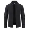 Nuevo Cardigan de Punto con Cuello Alto y Cremallera para Hombre de Comercio Exterior Otoño Invierno Color Sólido Bolsillos con Cremallera Abrigo Suéter Engrosado con Terciopelo