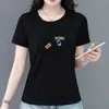 E-commerce Transfronteiriço~Camiseta Feminina de Verão Nova Chegada, Manga Curta, Gola Redonda, Estampa de Coração, Corte Solto, Versátil, Moda Top