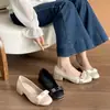 Zapatos de Salón Individuales de Satén Estilo Francés con Punta Cuadrada, Lazo Grueso, Tacón Grueso para Mujer, Temporada de Primavera, Zapatos Mary Jane Elegantes y de Gama Alta con Tacón Bajo