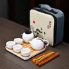 Juego de Té de Viaje Cerámico Mate Bolsa Portátil Exterior Coche Taza Rápida Juego Pequeño Negocio Dingyao Incluyendo Bandeja de Té