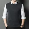 Colete de Lã Puro Colorido Outono e Inverno Transfronteiriço Masculino Gola V Roupa de Baixo Malha Malharia Colete para Meia-Idade e Idosos Roupa de Pai