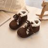 Botas de Inverno 2025 Estilo Menina Desenho Animado Coelho de Pelúcia Pingente Couro Nobuck Decorado Bebê Criança Pequena Algodão