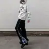 Pantalones casuales de retazos a cuadros de nuevo estilo para hombre, marca trendy americana, corte holgado, pierna recta ligeramente acampanada, deportivos casuales, a la moda