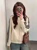 Moletom cardigã casual solto novo estilo para outono precoce feminino com gola alta e detalhes de zíper