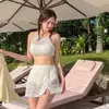 Nuevo Traje de Baño con Falda Dividida para Mujer que Cubre el Vientre Delgado Vacaciones en la Playa Manantial Caliente Traje de Baño para Mujer [Una Pieza]]